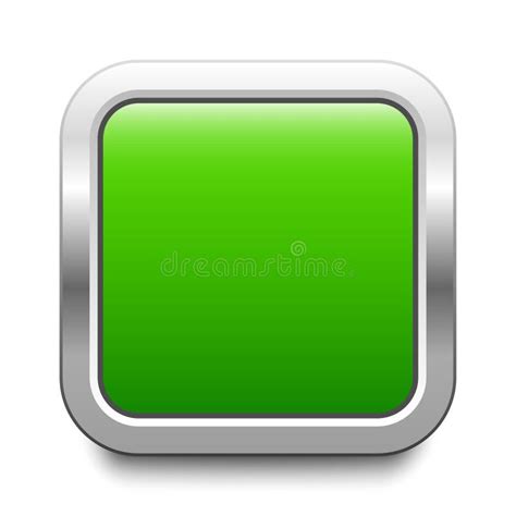Rounded Square Green Metal Button Isolated On A White Background Blank