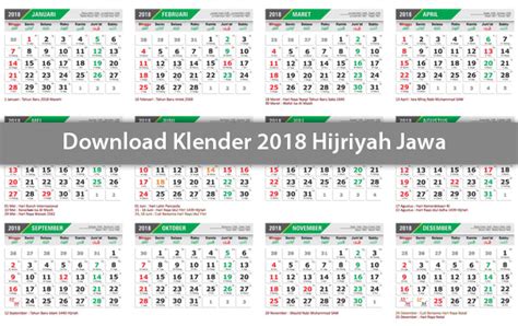 Free Download Gratis Kalender 2018 Dan Tanggalan Hijriyah Jawa Lengkap
