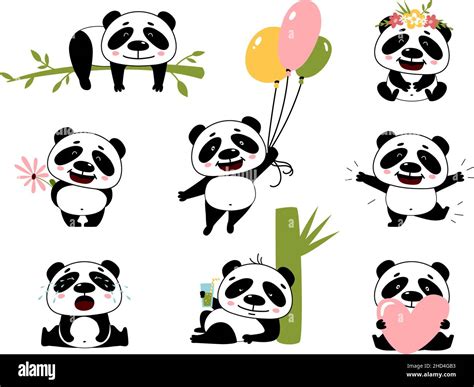 Cartoon Panda Characters Pandas Stickers Cute Poses Of Chinese Zoo