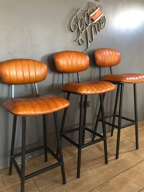 Industrial Leather Bar Kitchen Stool With Back Etsy Uk In 2022