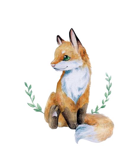 Watercolor Fox Cute Fox Digital Leaves Portrait Of A Fox Etsy