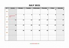 Free Download Printable July 2021 Calendar, large box grid, space for notes