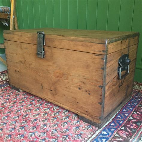 Reclaimed Vintage Wooden Chest Old Rustic Industrial Storage Trunk Pine