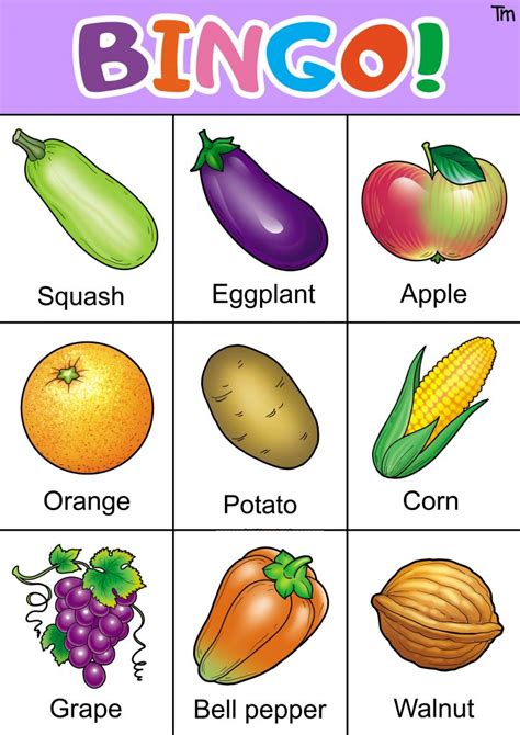 fruit  veggie bingo game   bingo cards teachersmagcom