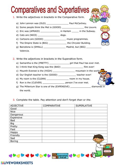 Comparing And Superlative Adjectives Worksheet