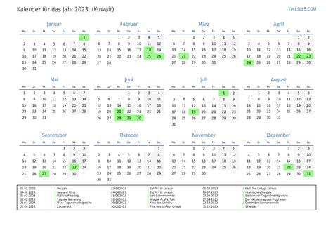 Kalender Für 2023 Mit Feiertagen In Kuwait Kalender Drucken Und