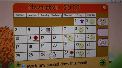 Starfall Calendar November 2020