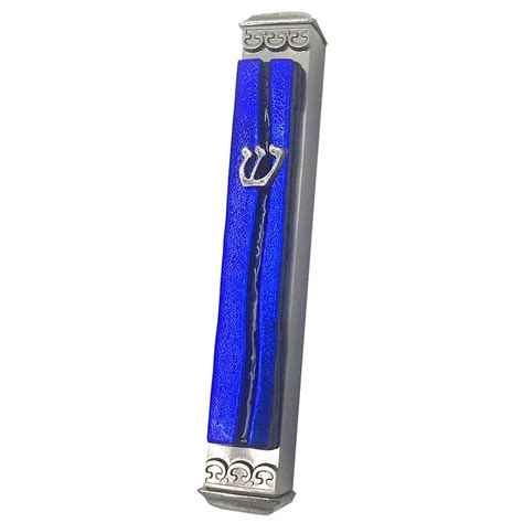 Blue Tallit Fused Glass Mezuzah