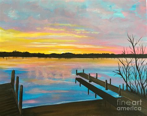 Sunset Dock Painting By Lindsay Smith Pixels