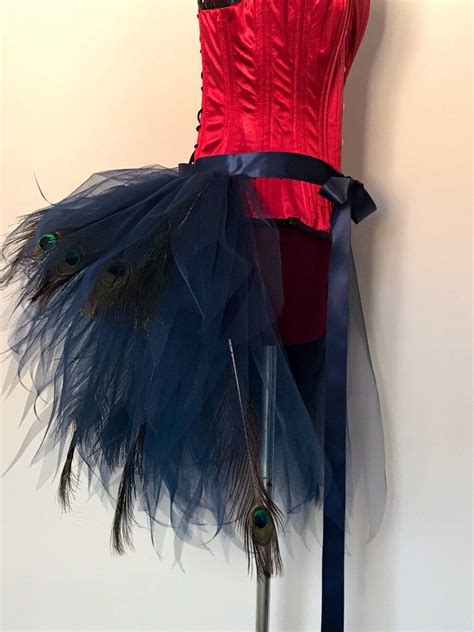 Navy Peacock Feather French Navy Blue Burlesque Bustle Tutu Outfits Skirt Fashion Feather Skirt