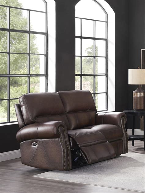 Walnut Genuine Leather Power Reclining Sofa Loveseat Set 2pcs Raymond Hydeline® Buy Online On