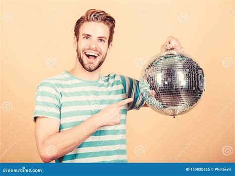 How About Party Handsome Man Hold Disco Ball Disco Dances Night Club