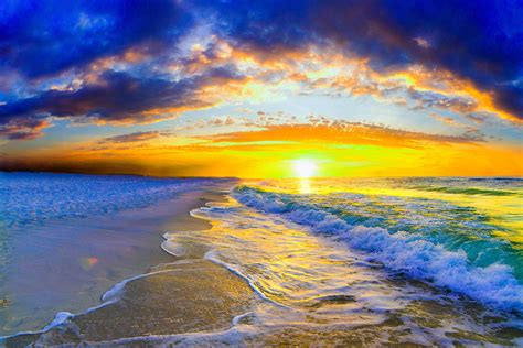 Sunrise On Ocean Waves Beautiful Orange Sunrise Photograph