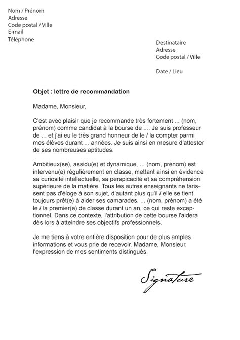 Exemple De Lettre De Recommandation D Un Prof Pour Un Tudiant