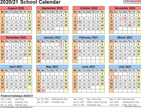 Printable Academic Calendar 2020 2021 Free Letter Templates