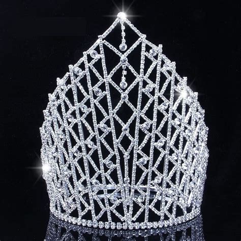 Royal Tall Nine Inch Bridal Wedding Pageant Tiara Full Round Crown Crystal Bridal Tiaras