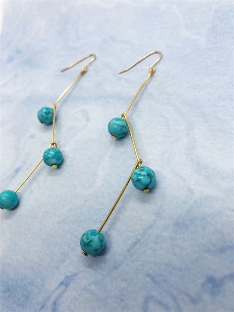 Vintage Turquoise Beaded Drop Earrings Gold Etsy
