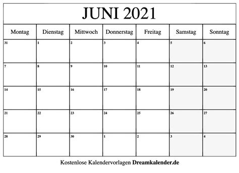 Kalender Zum Ausdrucken Monat Juni 2021 Kalender Juni 2021