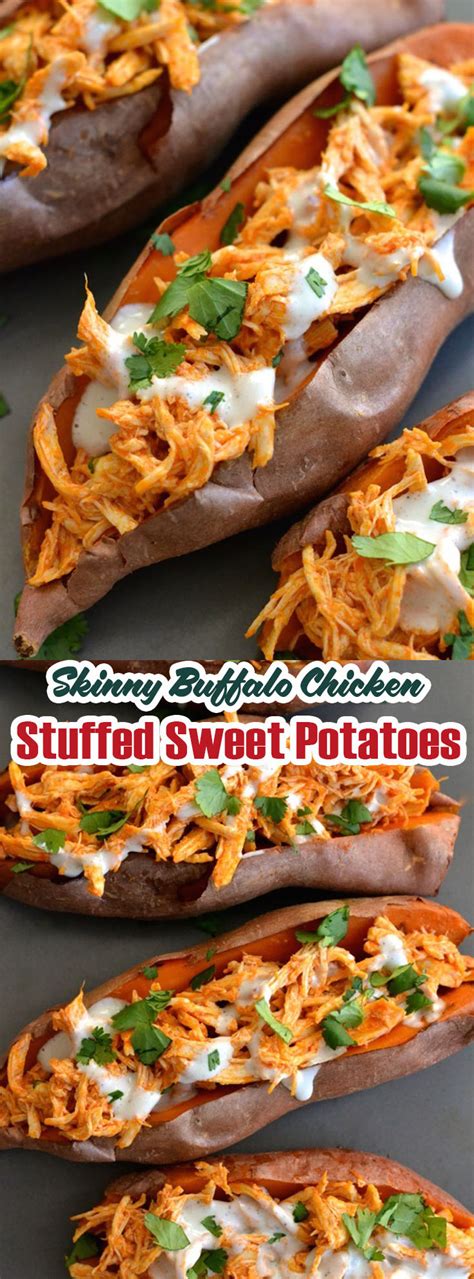 Skinny Buffalo Chicken Stuffed Sweet Potatoes