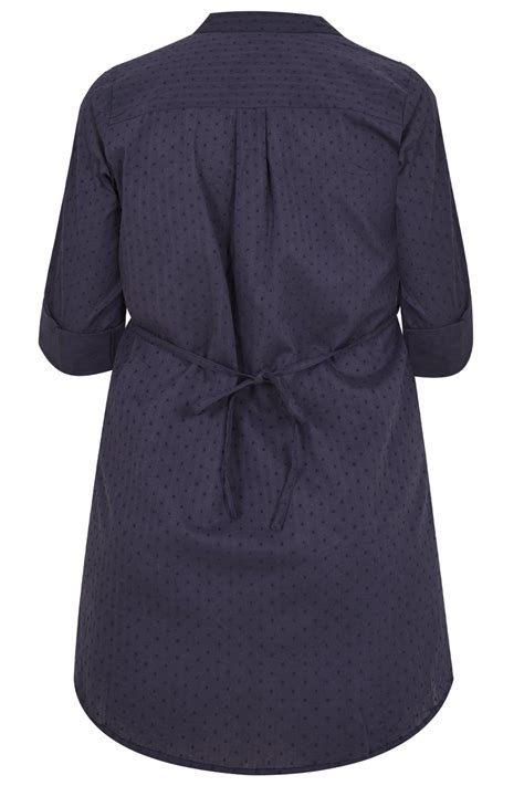 Navy Dobby Textured Shirt With Tie Fastening Plus Size 16 To 36