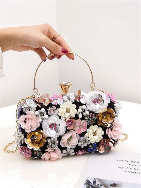 Olivia Mark Floral Decor Clip Top Box Bag Women Evening Clutch In