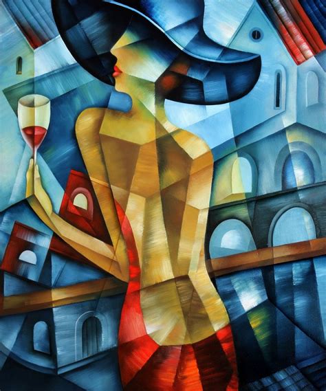 A Painting Of A Woman With A Glass Of Wine In Her Hand And Buildings