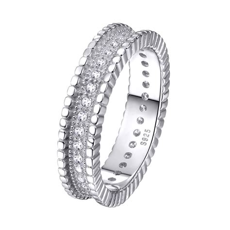 Cubic Zirconia Ring 925 Sterling Silver Stackable Ring Eternity Engagement Wedding Band For