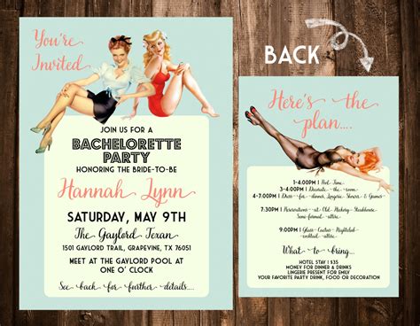 Mint And Pink Pinup Bachelorette Party Invitation Double Sided