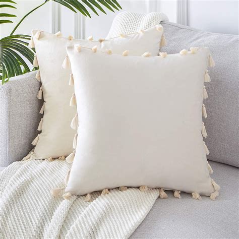 Topfinel Boho Decorative Throw Pillow Covers With Tassels For Couch Bed Sofa Soft Velvet Cushion