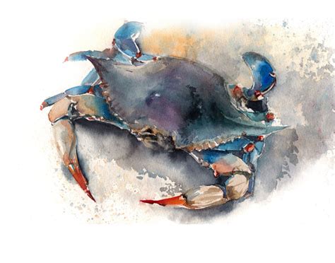 Blue Crab Fine Art Print Sea Life Watercolor Art Watercolor