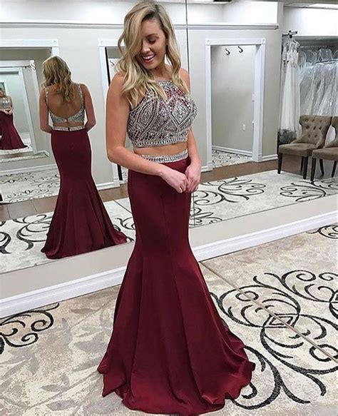 Burgundy Prom Dresses2 Pieces Prom Dressesmermaid Prom Dresseslong