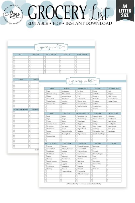 editable grocery list printable shopping list template customized