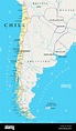 Mapa político de Chile en la capital Santiago, las fronteras nacionales ...