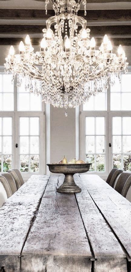 Glamorous Chandelier With A Wooden Farm Table Interior Decor Home