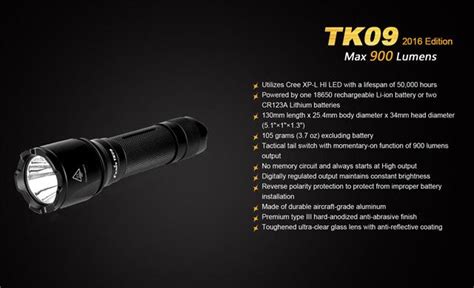Fenix Tk09 Cree Led 900 Lumens Tactical Flashlight Accessories And Parts