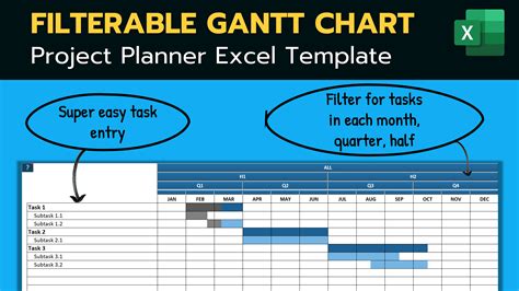 Filterable Excel Gantt Chart Template Free Excel Project Planner