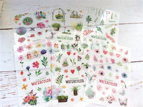 Floral Sticker Set Botanical Watercolour Journal Scrapbooking Etsy
