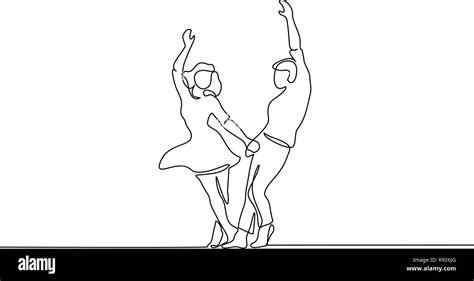 Continuous One Line Drawing Loving Couple Woman And Man Dancing
