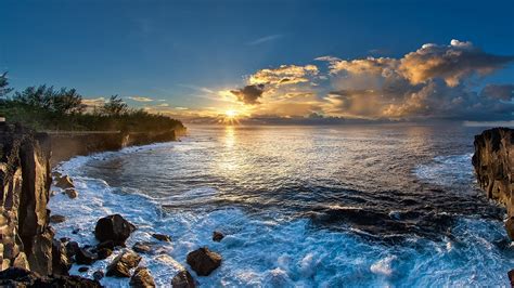 Wallpaper Sunlight Landscape Sunset Sea Bay Rock Nature Shore