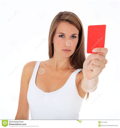 Young Woman Shows Red Card Stock Photo Image Of Scandinavian 22112402