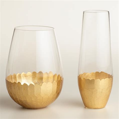 Gold Faceted Stemless Glassware Collection Stemless Champagne Flutes Glassware Collection