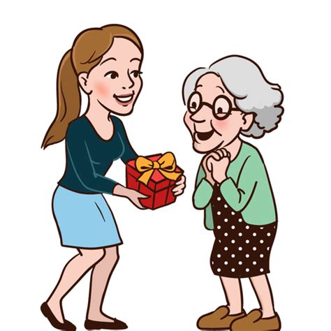 Designs Web Illustrations ‘woman Handing Over A T To Her Grandma