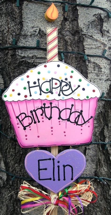 Shop for birthday yard signs in birthday shop. LARGE - Happy Birthday Cupcake Yard Stick - Birthday Wood Sign | Happy birthday crafts, Happy ...