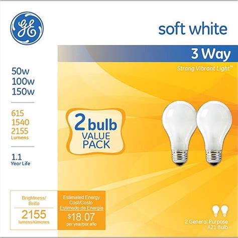Ge Soft White 3 Way 50100150 Watt A21 Incandescent 2 Pack Walmart