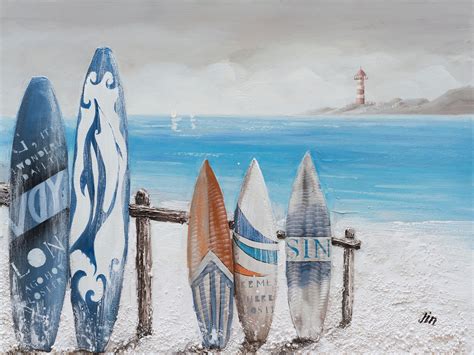 Hand Painted Art Surfboard On The Beach Oil Etsy