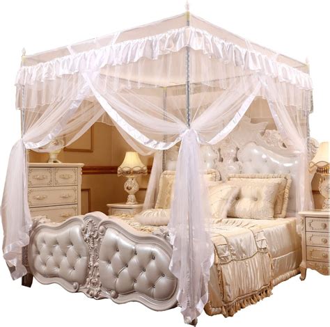 Mengersi Princess 4 Corner Post Bed Curtain Canopy T White Queen Home And Kitchen