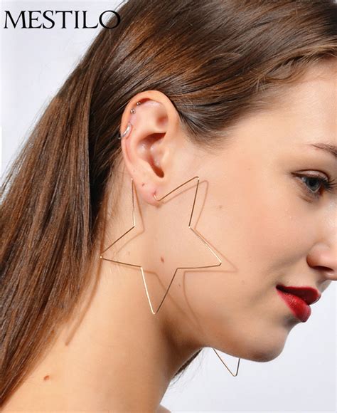 Mestilo Super Oversized Exaggeration Gold Sliver Big Star Hoop Earrings For Women Fashion
