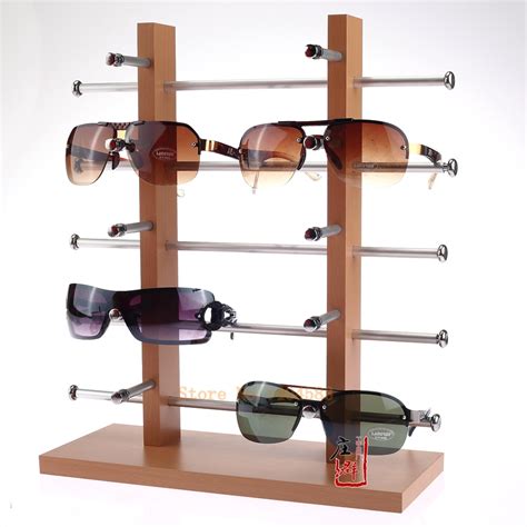 Free Shipping Double Row 10 Grid Wood Sunglasses Holder Stand Rack In