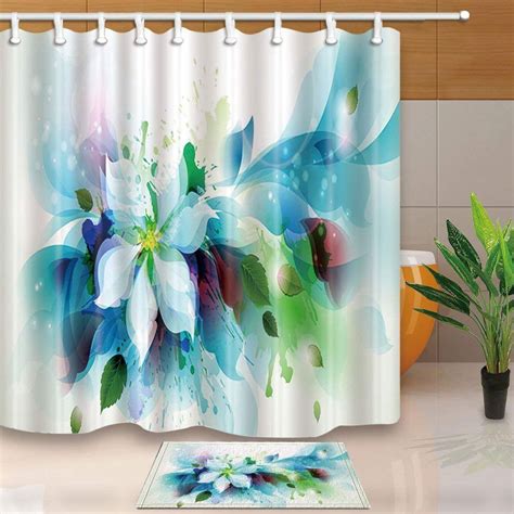 Artjia Watercolor Flower Bath Curtain Splashing Floral Flower With