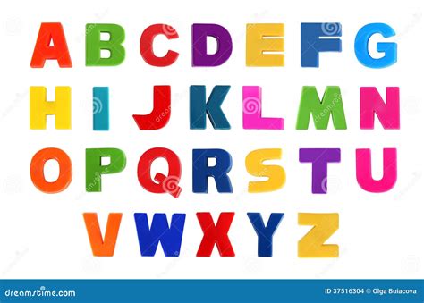 Alphabet Written In Multicolored Plastic Kids Letters Stock